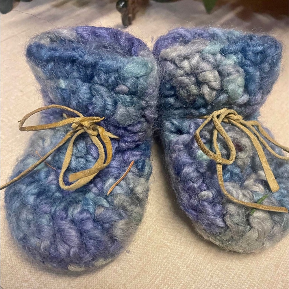 Padraig Chunky Knit Toddler Baby 5” Booties in Blues Handcrafted Wool Slippers